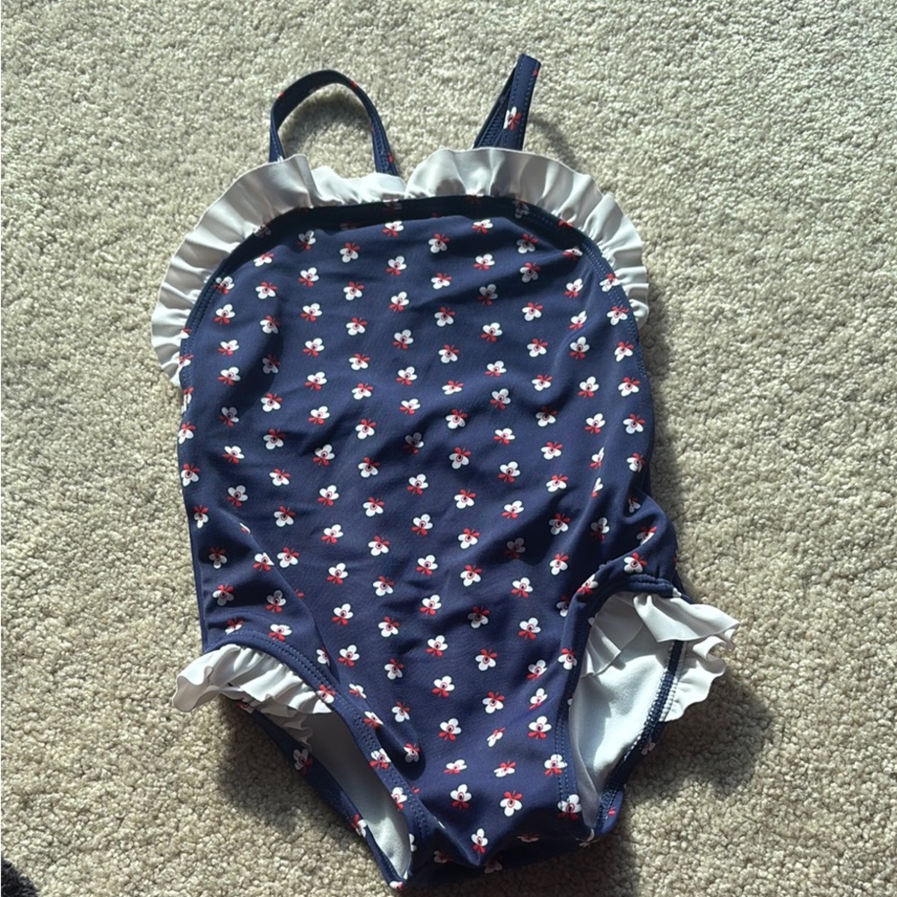Janie and Jack Navy Floral Ruffle Swimsuit 18-24 months